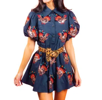 Queen Of Sparkles Beaded Turkey All Over Cotton Dress In Navy In Blue