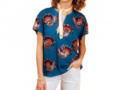 Queen Of Sparkles Beaded Turkey Tee In Dark Blue