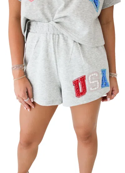 Queen Of Sparkles Beaded Usa Short In Grey