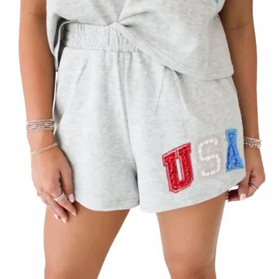 Queen Of Sparkles Beaded Usa Short In Grey In Neutral
