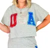 Queen Of Sparkles Beaded Usa Top In Grey In Grey