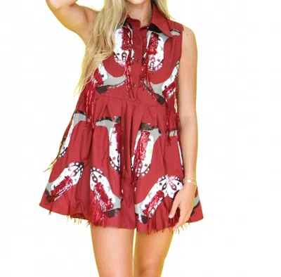 Queen Of Sparkles Boots Game Day Dress In Maroon In Red