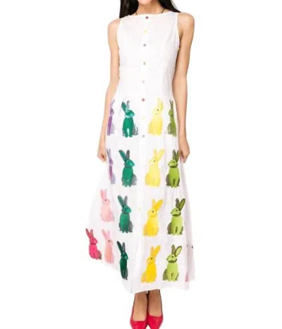 Queen Of Sparkles Bunny Midi Dress In White In Multi