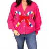 Queen Of Sparkles Candy Cane And Bow Cardigan In Pink In Pink