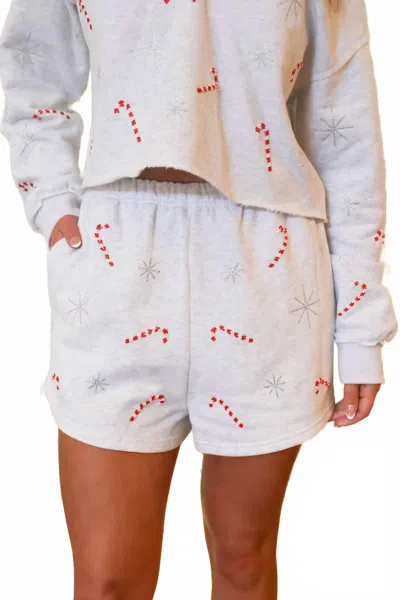 Queen Of Sparkles Candy Cane & Snowflake Short In Grey In Gray