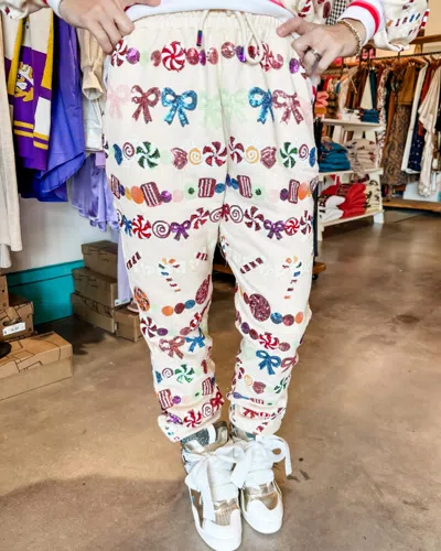 Queen Of Sparkles Candy Garland Joggers In White
