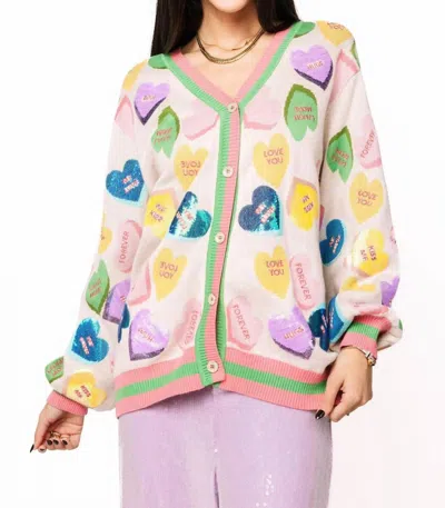 Queen Of Sparkles Candy Sweetheart Cardigan In Pale Pink In Multi