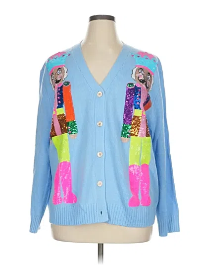 Pre-owned Queen Of Sparkles Cardigan Sweater In Blue