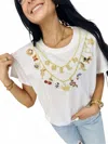 Queen Of Sparkles Charm Queen Necklace Tee In White In White