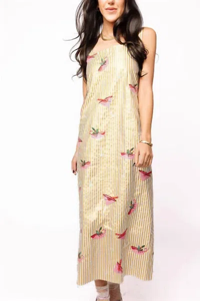 Queen Of Sparkles Christmas Cocktail Midi Dress In Gold Metallic Stripe In Multi
