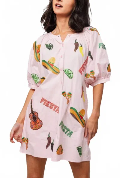 Queen Of Sparkles Cinco Icon Button Up Cotton Dress In Light Pink In Multi