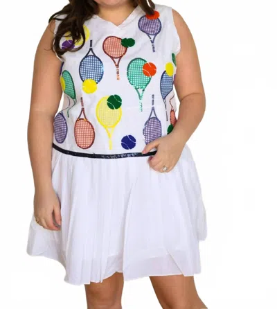 Queen Of Sparkles Classic Color Tennis Rackets Pleat Athletic Dress In White