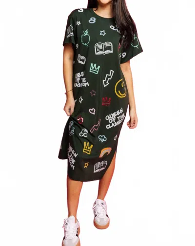 Queen Of Sparkles Classroom Midi Tee Dress In Green