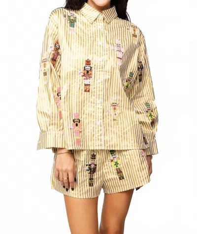 Queen Of Sparkles Cocktail Serving Nutcracker Set In Gold Metallic Stripe In Multi