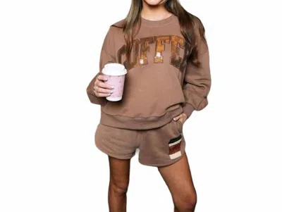 Queen Of Sparkles Coffee Sweater Short Set In Brown