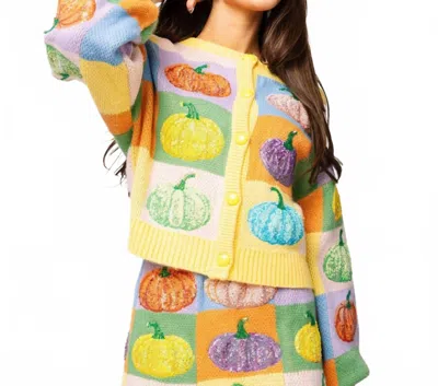 Queen Of Sparkles Pumpkin Patchwork Long Sleeve Cardigan In Pastel Colorblock In Orange