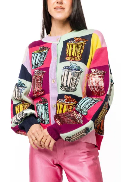 Queen Of Sparkles Colorblock Button Down Sweater In Multi