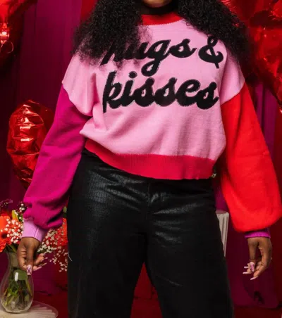 Queen Of Sparkles Colorblock Hugs And Kisses Sweater In Pink