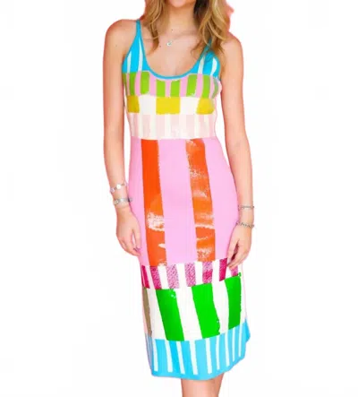 Queen Of Sparkles Colorblock Stripe Knit Midi Dress In Pink Multi