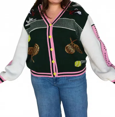 Queen Of Sparkles Colorblock Vintage Tennis Cardigan In Multi In Green