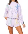 Queen Of Sparkles Dancing Skeleton Mock Neck Sweatshirt In Lavender Multi In Purple