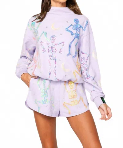 Queen Of Sparkles Dancing Skeleton Mock Neck Sweatshirt In Lavender Multi In Purple
