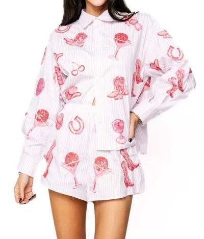 Queen Of Sparkles Disco Cowgirl Icon Collared Top In Striped Pink In Multi