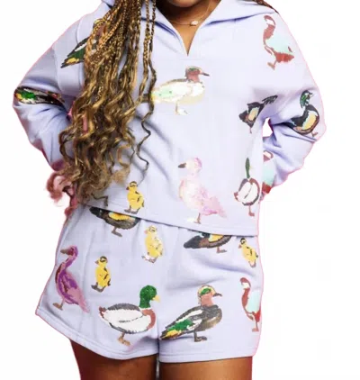 Queen Of Sparkles Duck Collar Sweatshirt In Powder Blue In White