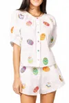 Queen Of Sparkles Multi Easter Egg Button Up Cotton Top In White In White