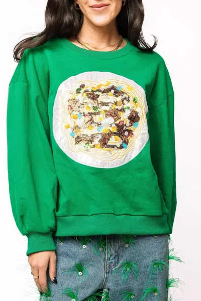 Queen Of Sparkles Elf Spaghetti Long Sleeve Sweatshirt In Green