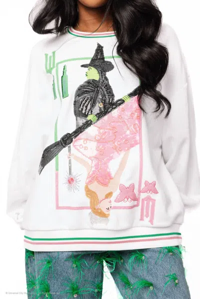 Queen Of Sparkles Elphaba & Glinda Card Sweatshirt In White