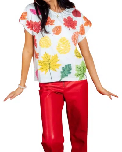 Queen Of Sparkles Fall Leaves Tee Top In White