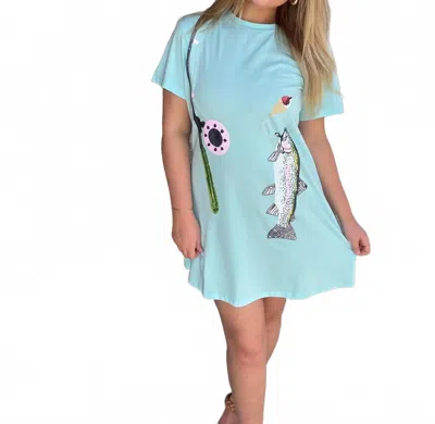 Queen Of Sparkles Fish On Fishing Rod Tee Dress In Blue