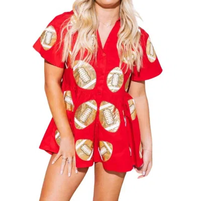 Queen Of Sparkles Football Romper In Pink