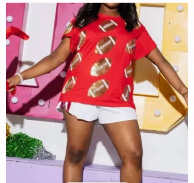 Queen Of Sparkles Football Tee Shirt In Red