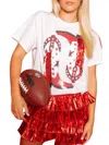 Queen Of Sparkles Fringe Boot Tee Top In Red & White In Red