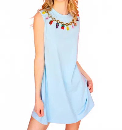 Queen Of Sparkles Fruit Charm Necklace Tank Dress In Light Blue