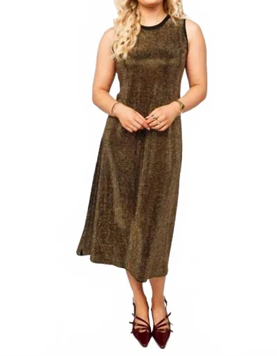 Queen Of Sparkles Full Rhinestone Active Midi Dress In Black Gold In Brown