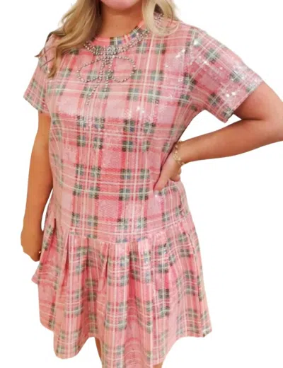 Queen Of Sparkles Full Sequin Plaid Necklace Dress In Pink