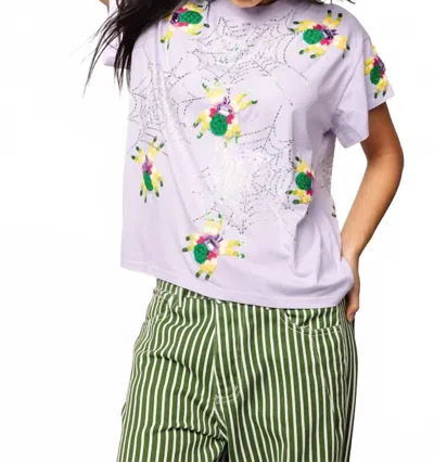 Queen Of Sparkles Fuzzy Crawling Spiders Tee In Lavender In Green