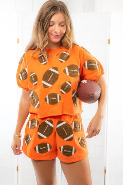 Queen Of Sparkles Fuzzy Football Top In Orange