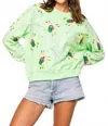 Queen Of Sparkles Fuzzy Spider And Web Sweatshirt In Neon Green In Green