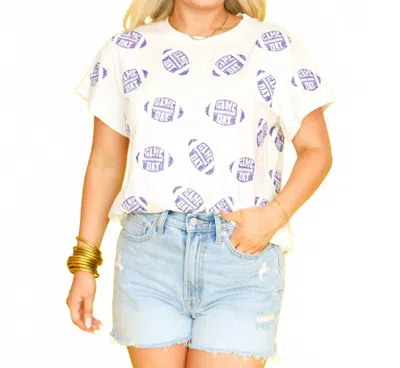 Queen Of Sparkles 'game Day' Football Tee In White & Purple