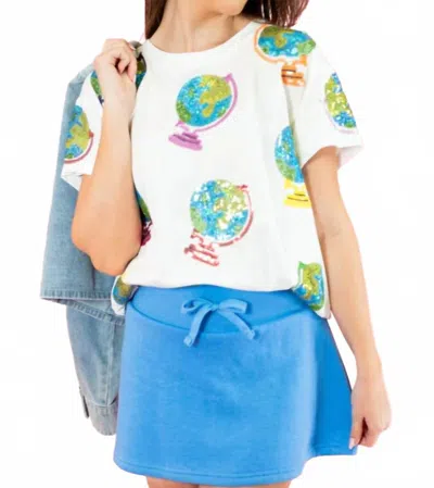 Queen Of Sparkles Globe Short Sleeve Tee In White
