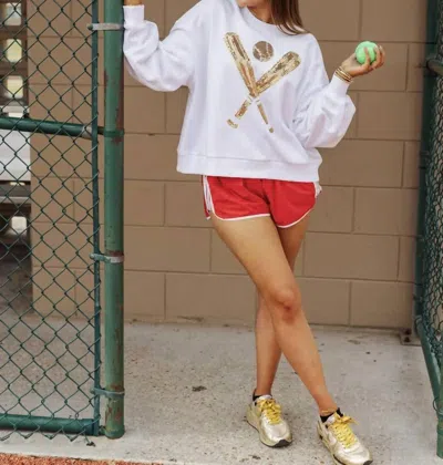 Queen Of Sparkles Gold Baseball Sweashirt In White