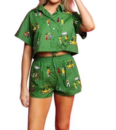 Queen Of Sparkles Golfing Girls Cotton Shorts In Green