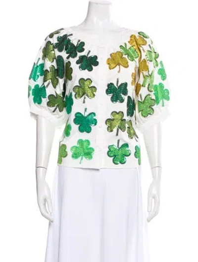 Pre-owned Queen Of Sparkles Graphic Print Crew Neck Blouse In Green