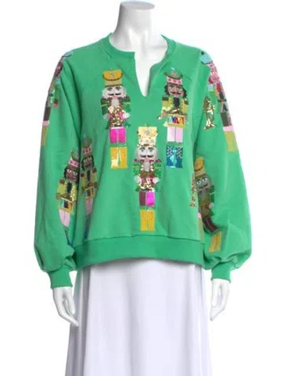 Pre-owned Queen Of Sparkles Graphic Print Crew Neck Sweatshirt In Green