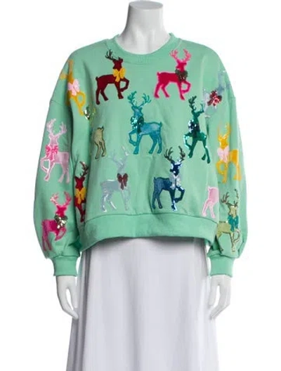 Pre-owned Queen Of Sparkles Graphic Print Crew Neck Sweatshirt In Green
