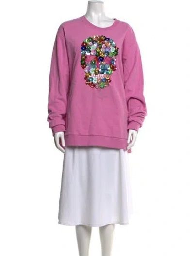 Pre-owned Queen Of Sparkles Graphic Print Crew Neck Sweatshirt In Pink